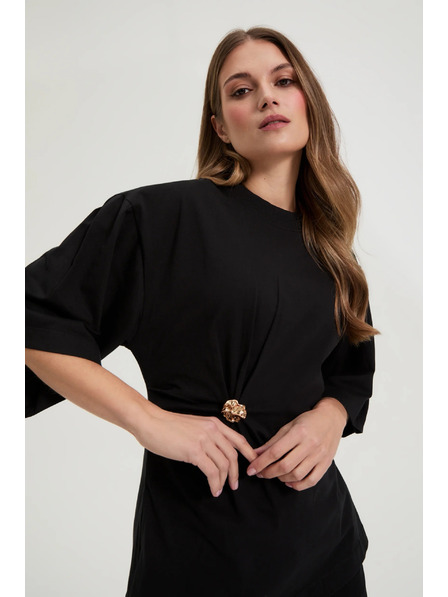 Moodo Bavlněná halenka s ozdobným knoflíkem černá Moodo