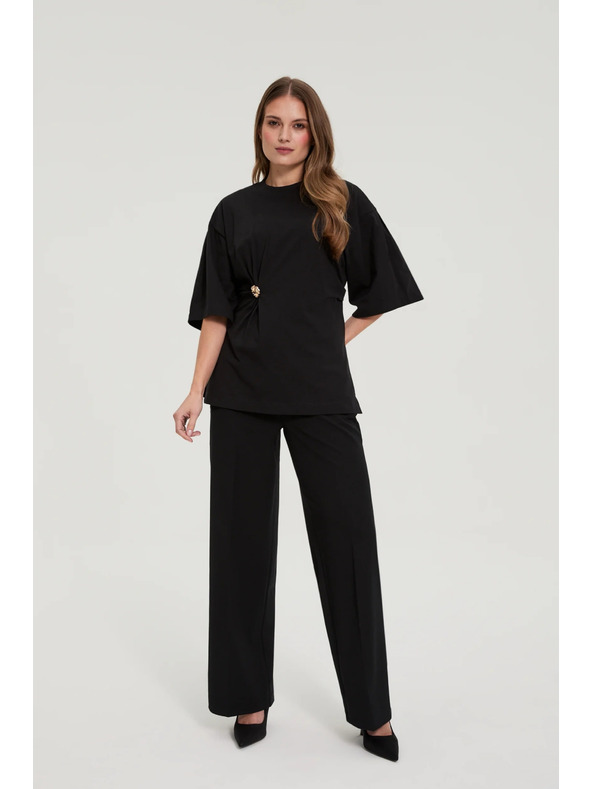 Moodo Bavlněná halenka s ozdobným knoflíkem černá Moodo