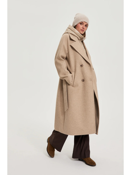 Moodo Dlouhý kabát s kapucí béžový Moodo