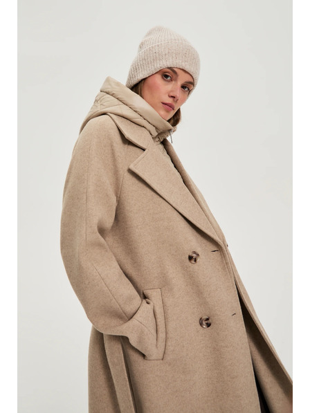 Moodo Dlouhý kabát s kapucí béžový Moodo