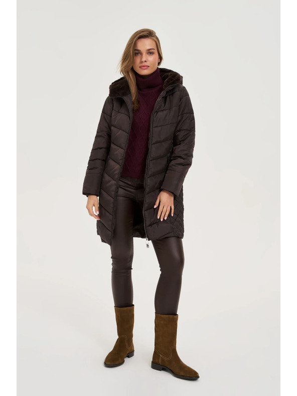 Moodo Bunda s prošívanou kapucí hnědá Moodo