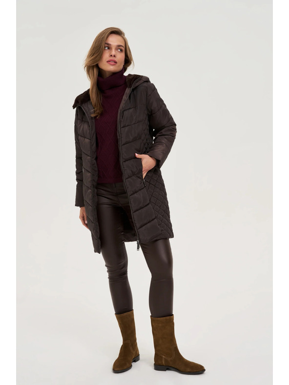 Moodo Bunda s prošívanou kapucí hnědá Moodo