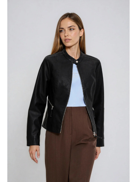 Moodo Černá bunda z imitace kůže Moodo