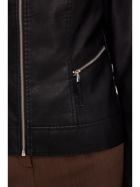 Moodo Černá bunda z imitace kůže Moodo