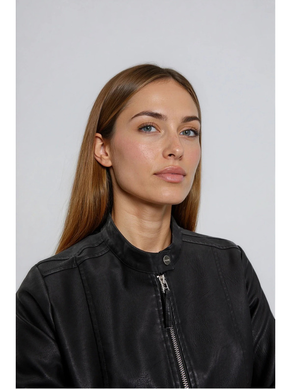 Moodo Černá bunda z imitace kůže Moodo