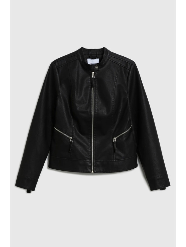 Moodo Černá bunda z imitace kůže Moodo