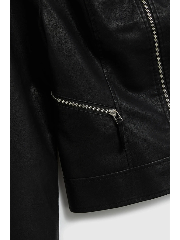 Moodo Černá bunda z imitace kůže Moodo