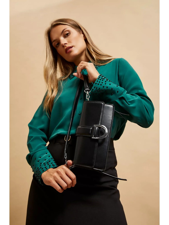 Moodo Černá taška přes rameno se stříbrnou sponou Moodo