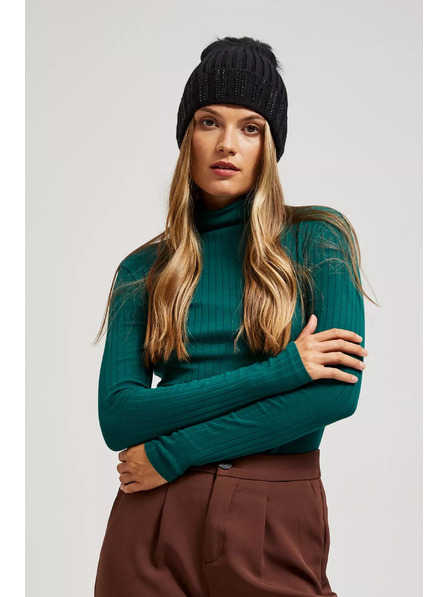 Moodo Čepice s bambulí zdobená flitry černá Moodo