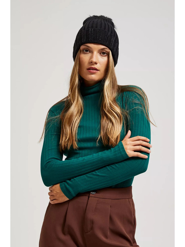 Moodo Čepice s bambulí zdobená flitry černá Moodo