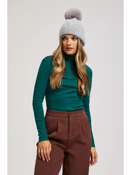 Moodo Čepice s kožešinovou bambulí šedá Moodo