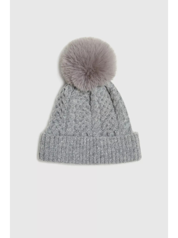 Moodo Čepice s kožešinovou bambulí šedá Moodo