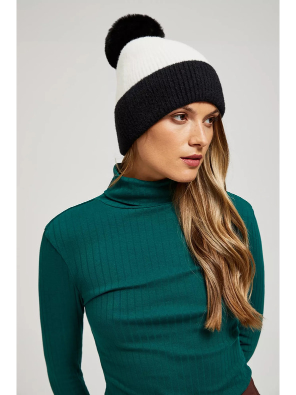 Moodo Čepice s bambulí černo-bílá Moodo