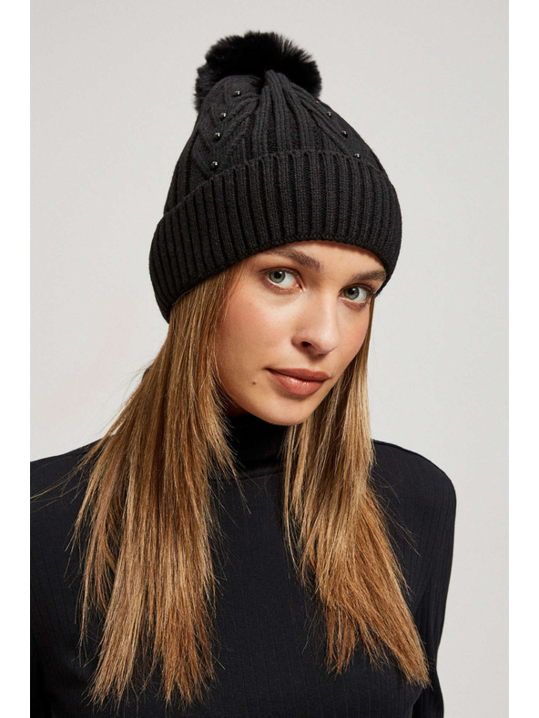Moodo Čepice s bambulí a korálky černá Moodo