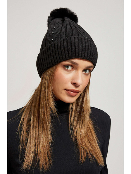 Moodo Čepice s bambulí a korálky černá Moodo