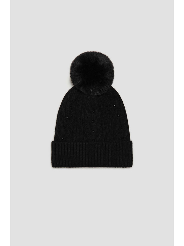 Moodo Čepice s bambulí a korálky černá Moodo