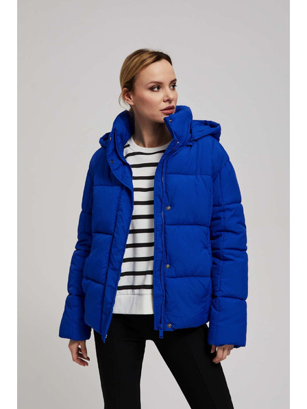 Moodo Krátká prošívaná bunda s kapucí tmavě modrá Moodo