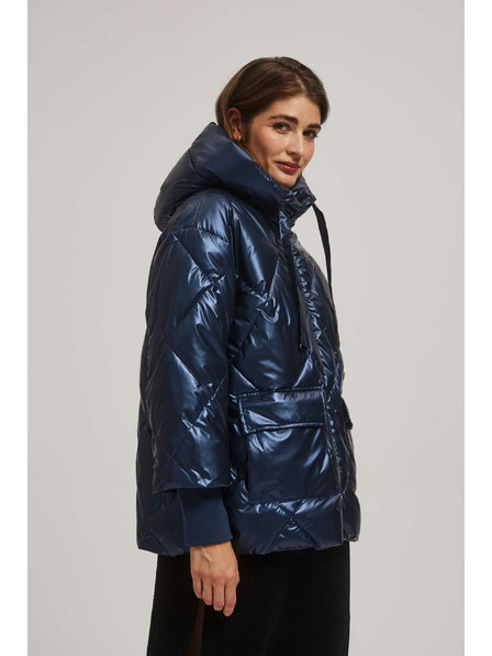 Moodo Metalická prošívaná bunda tmavě modrá Moodo