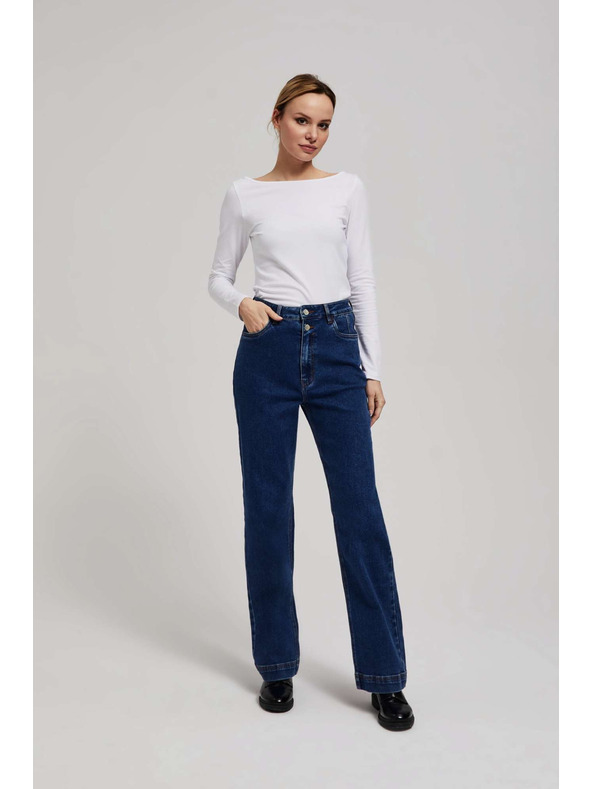 Moodo Tmavě modré džíny wide leg zapínané na dvojité knoflíky Moodo