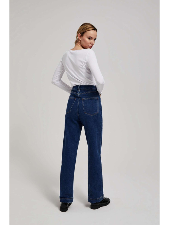 Moodo Tmavě modré džíny wide leg zapínané na dvojité knoflíky Moodo