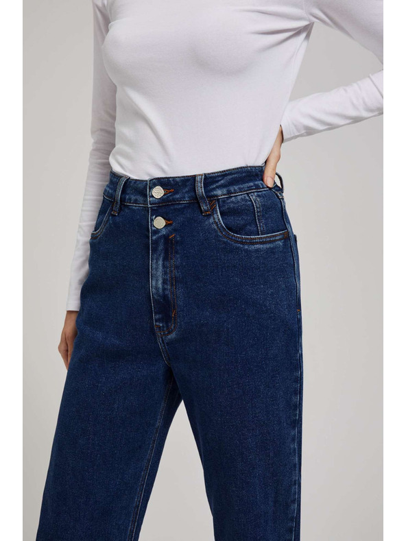 Moodo Tmavě modré džíny wide leg zapínané na dvojité knoflíky Moodo