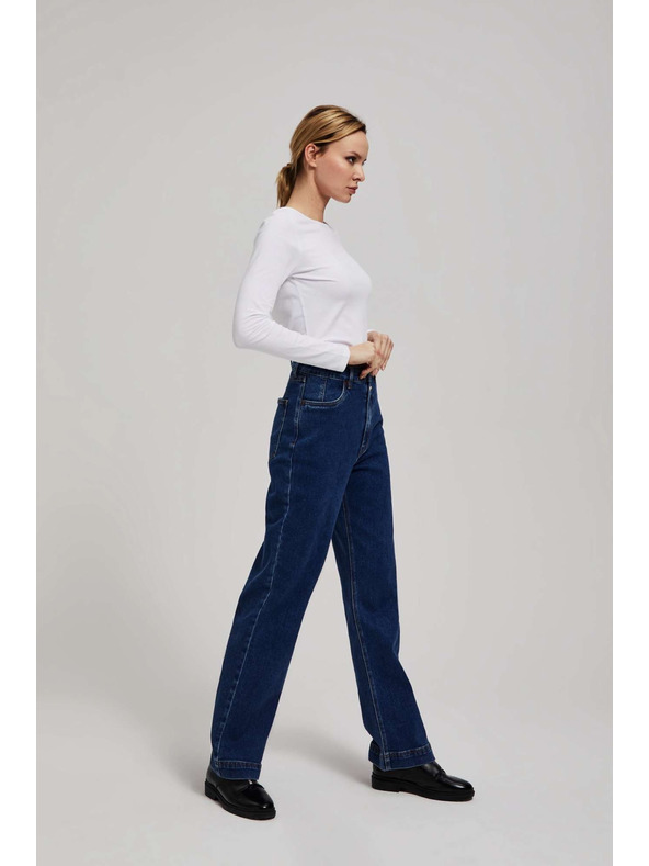 Moodo Tmavě modré džíny wide leg zapínané na dvojité knoflíky Moodo