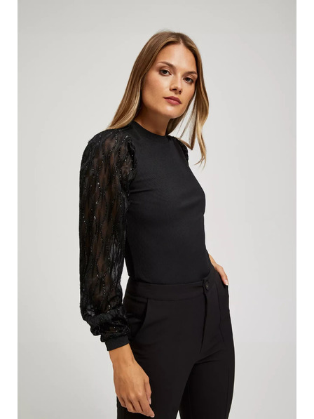 Moodo Černá halenka s ozdobnými rukávy Moodo