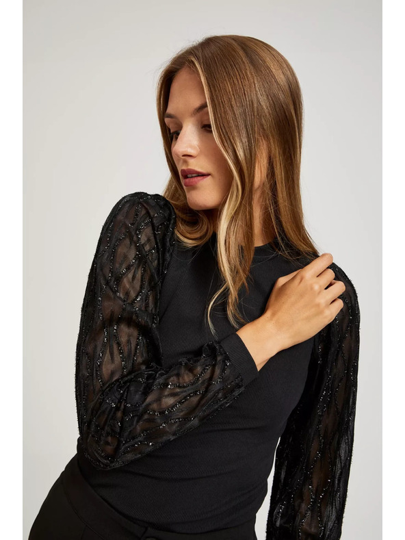 Moodo Černá halenka s ozdobnými rukávy Moodo