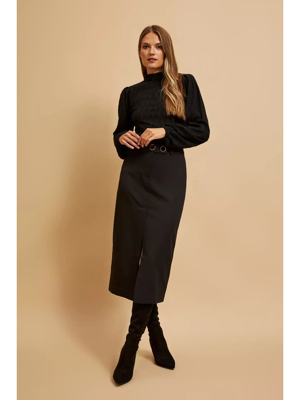 Moodo Černá halenka s polo výstřihem a nadýchnutými rukávy Moodo