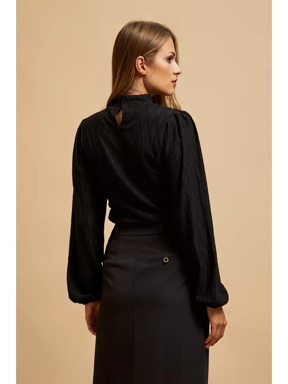 Moodo Černá halenka s polo výstřihem a nadýchnutými rukávy Moodo