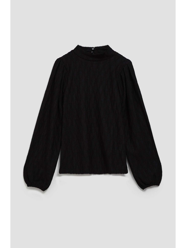 Moodo Černá halenka s polo výstřihem a nadýchnutými rukávy Moodo