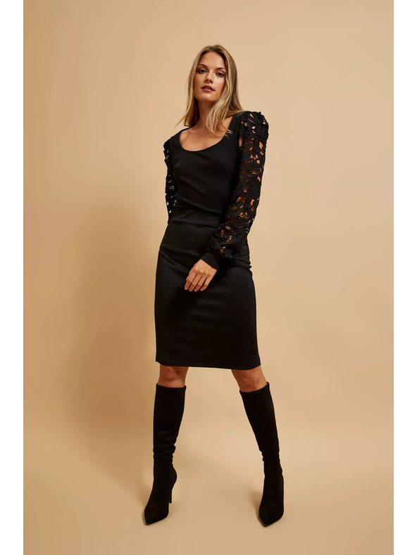 Moodo Černé tričko s krajkovými rukávy Moodo