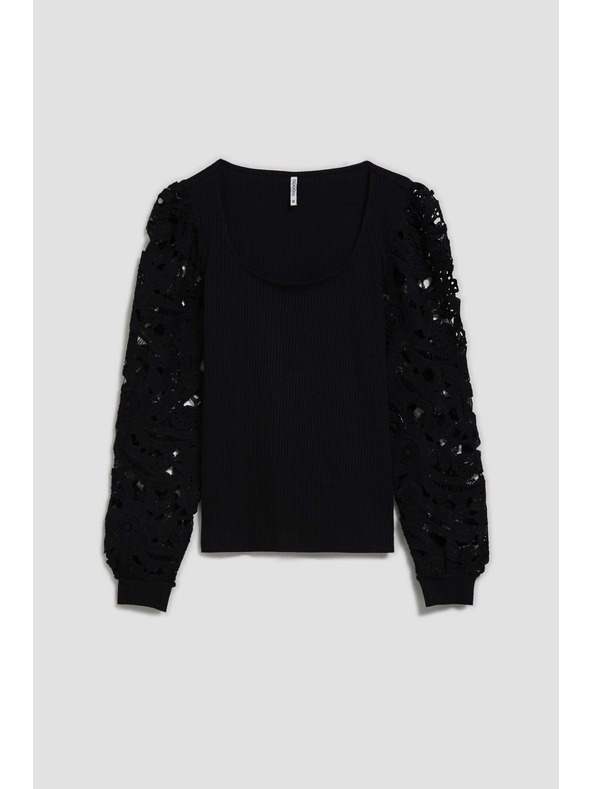 Moodo Černé tričko s krajkovými rukávy Moodo