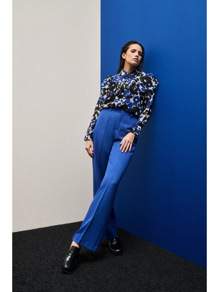 Moodo Modré kalhoty se strukturou a širokými nohavicemi Moodo