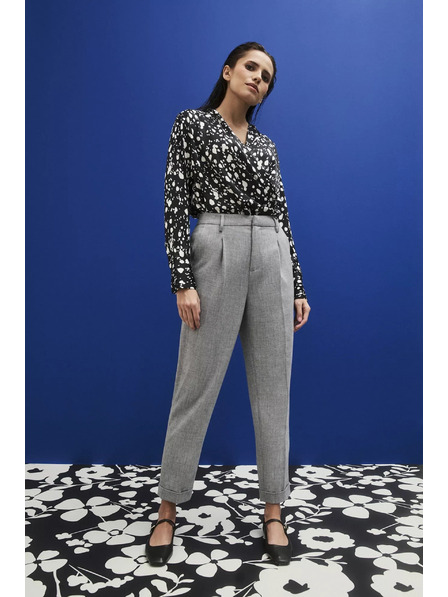 Moodo Společenské šedé kalhoty s ohrnutými nohavicemi do záhybu Moodo