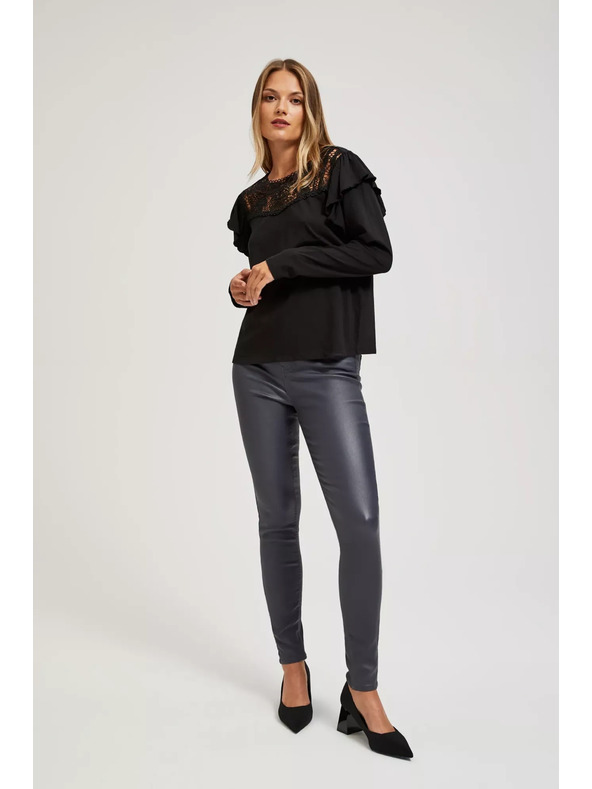 Moodo Voskované úzké kalhoty šedé Moodo