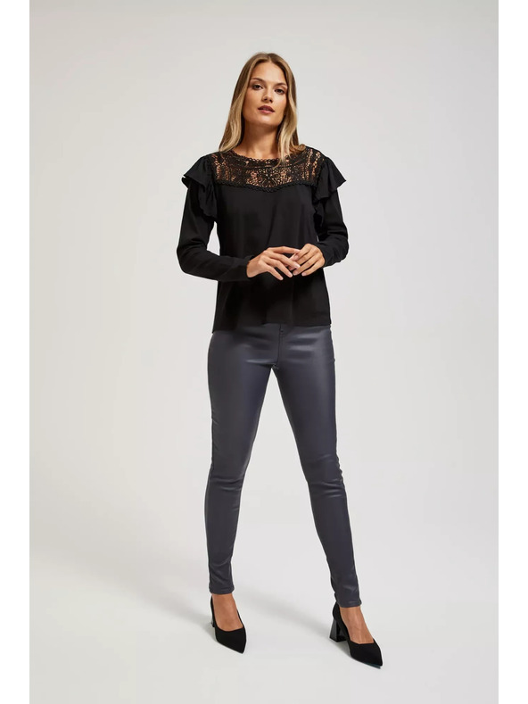 Moodo Voskované úzké kalhoty šedé Moodo