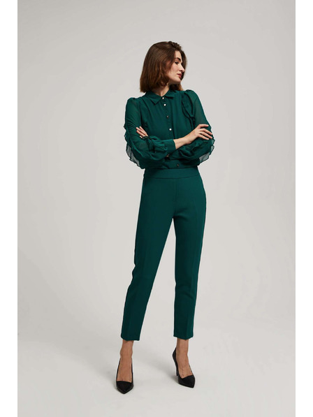 Moodo Smaragdové kalhoty se strukturou a nohavicemi 7/8 Moodo