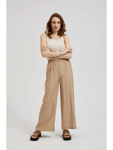 Moodo Béžové kalhoty s širokými nohavicemi a gumou v pase Moodo