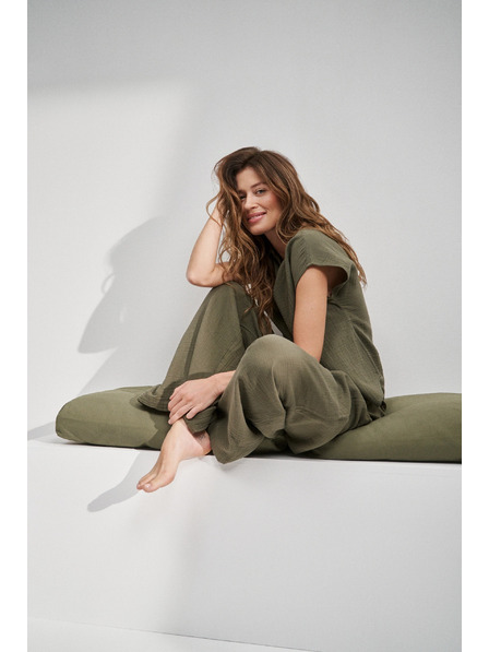 Moodo Olivkové bavlněné kalhoty s širokými nohavicemi Moodo