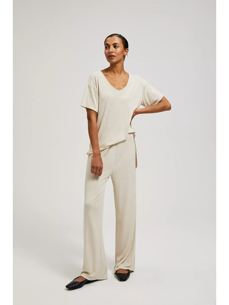 Moodo Béžové kalhoty z žebrované pleteniny Moodo
