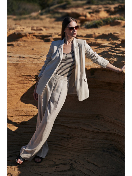 Moodo Lněné kalhoty s širokými nohavicemi béžové Moodo