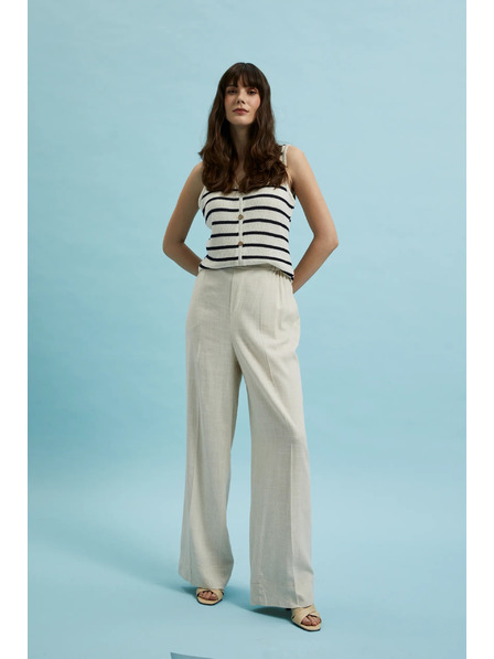 Moodo Lněné kalhoty s širokými nohavicemi béžové Moodo
