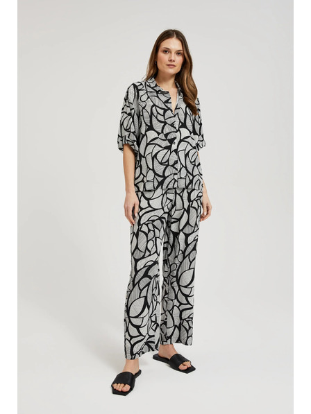 Moodo Viskózové kalhoty s rovnými nohavicemi černo-bílé Moodo