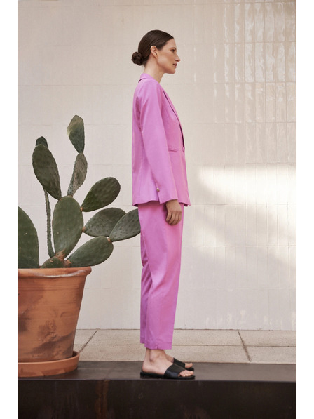 Moodo Společenské růžové kalhoty do záhybu Moodo