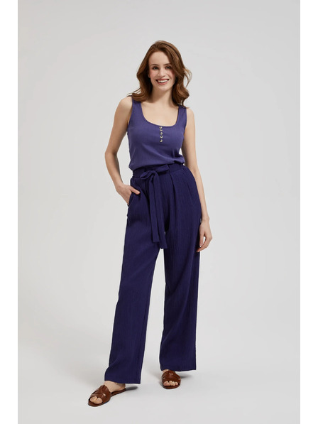 Moodo Fialové kalhoty s širokými nohavicemi a páskem Moodo