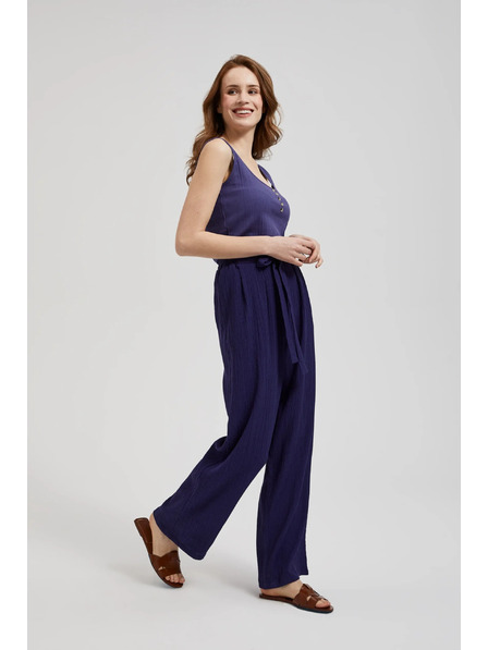 Moodo Fialové kalhoty s širokými nohavicemi a páskem Moodo