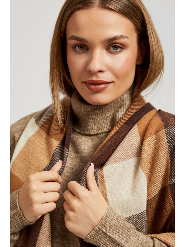 Moodo Elegantní šátek kostkovaný hnědý Moodo