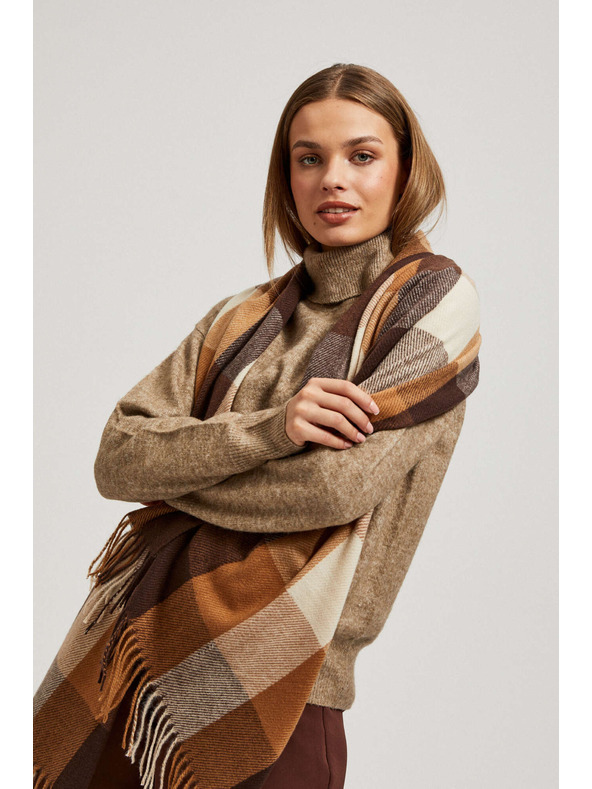 Moodo Elegantní šátek kostkovaný hnědý Moodo