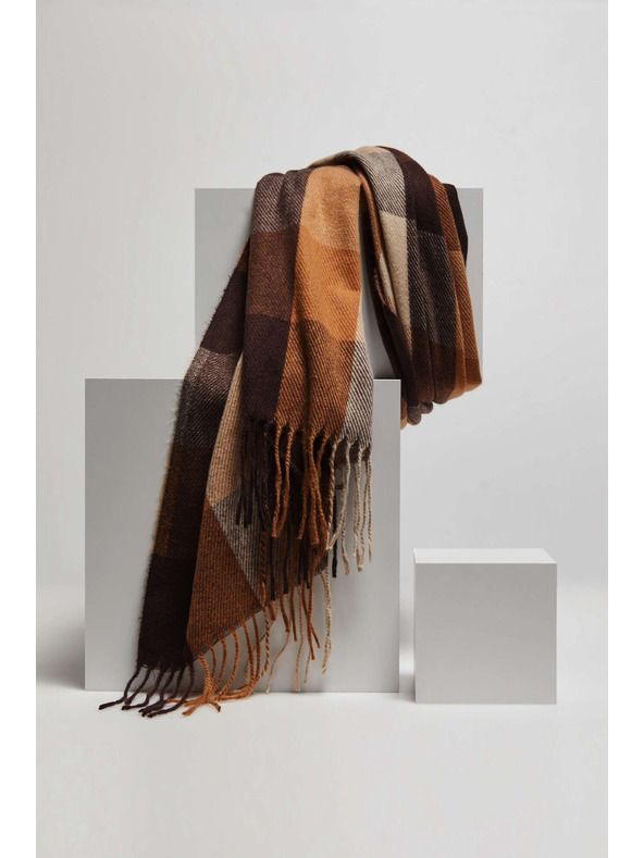 Moodo Elegantní šátek kostkovaný hnědý Moodo